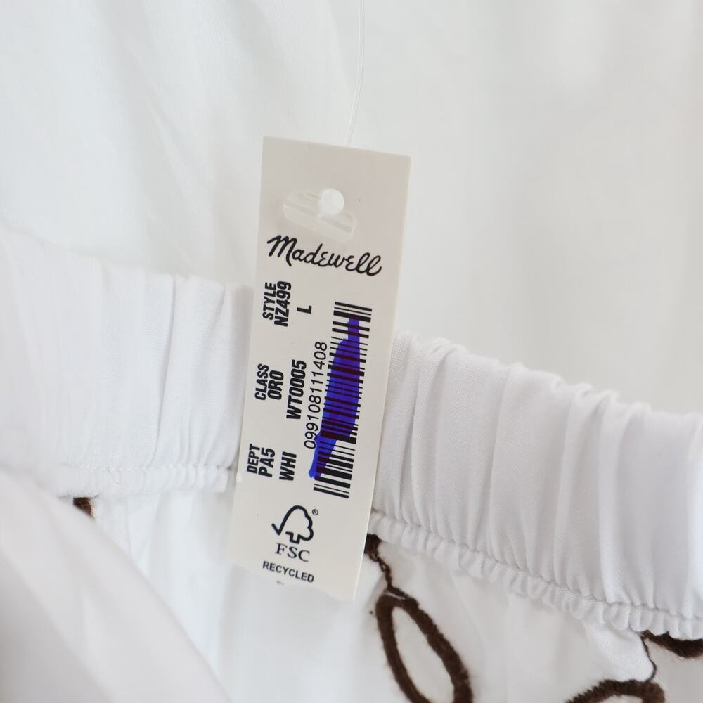 NWT Madewell Embroidered 100% Cotton Poplin Midi Skirt White Brown Size Large - Picture 11 of 11